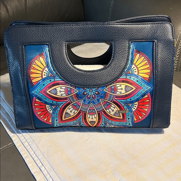 chula Handbags - Chula Handheld Women’s Handbag - Navy with Multicolor Mandala Detail